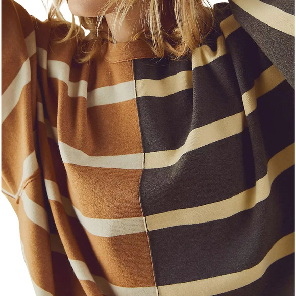 Free People Sweater - Uptown Striped Pullover - Brown and Cream - Picture 4 of 13